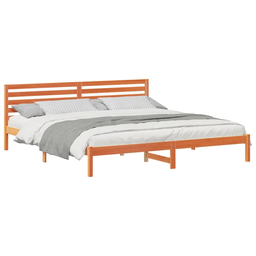 Cadre de lit avec tête de lit Brun cire 200 x 220 cm Pin massif - 2