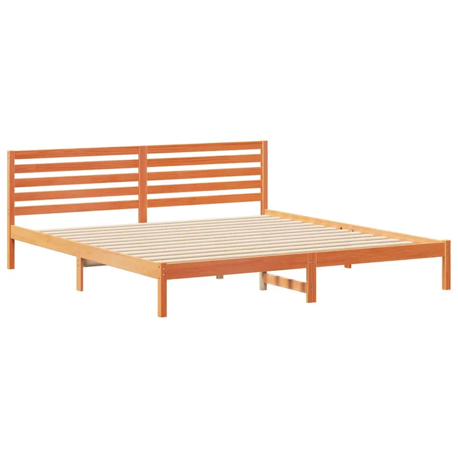 Cadre de lit avec tête de lit Brun cire 200 x 220 cm Pin massif - 4
