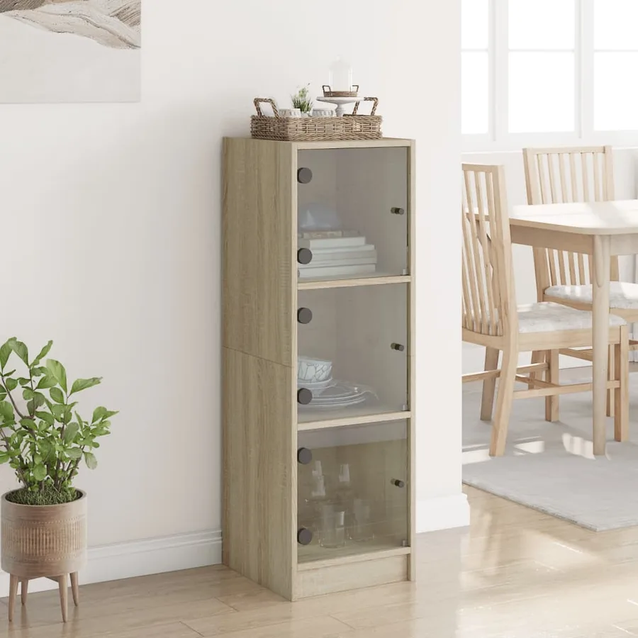 Buffet avec portes en verre chêne sonoma 35x37x109 cm - 3