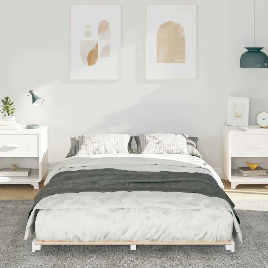 Cadre de lit Blanc 120 x 190 cm Pin massif - 3