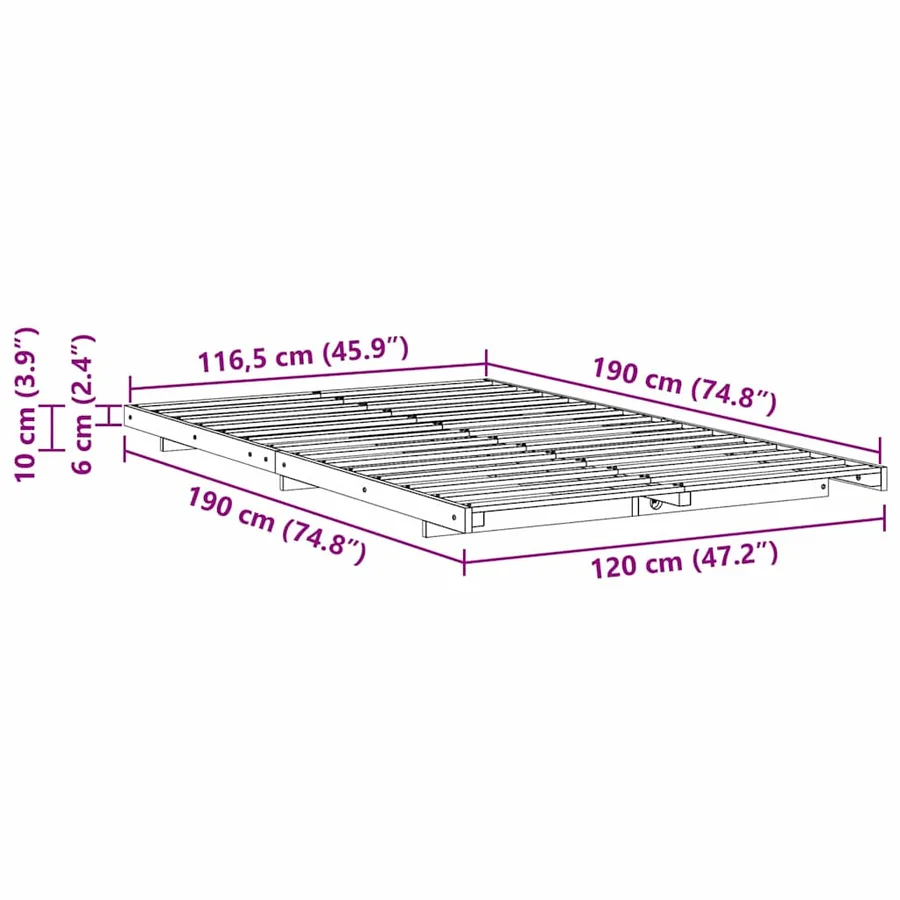 Cadre de lit Blanc 120 x 190 cm Pin massif - 8