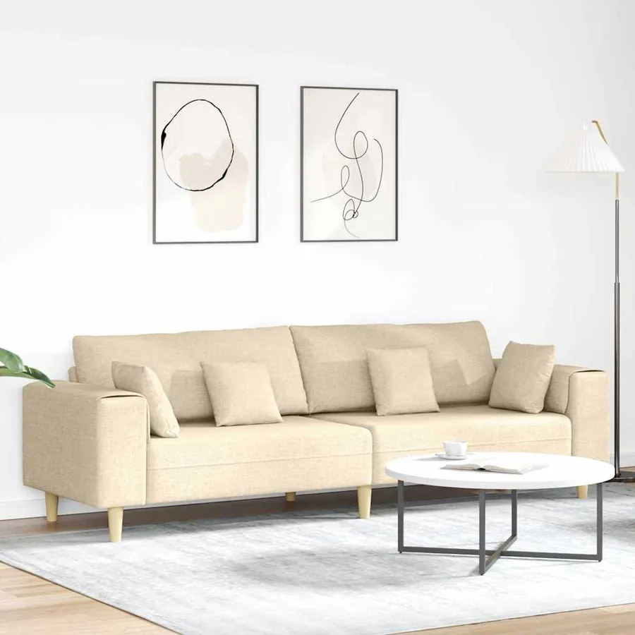 Canapé avec coussin Crème 250 x 77 x 76 cm tissu