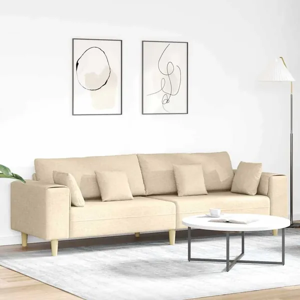 Canapé avec coussin Crème 250 x 77 x 76 cm tissu