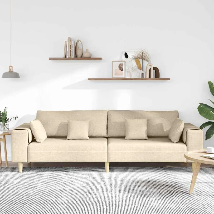 Canapé avec coussin Crème 250 x 77 x 76 cm tissu - 3