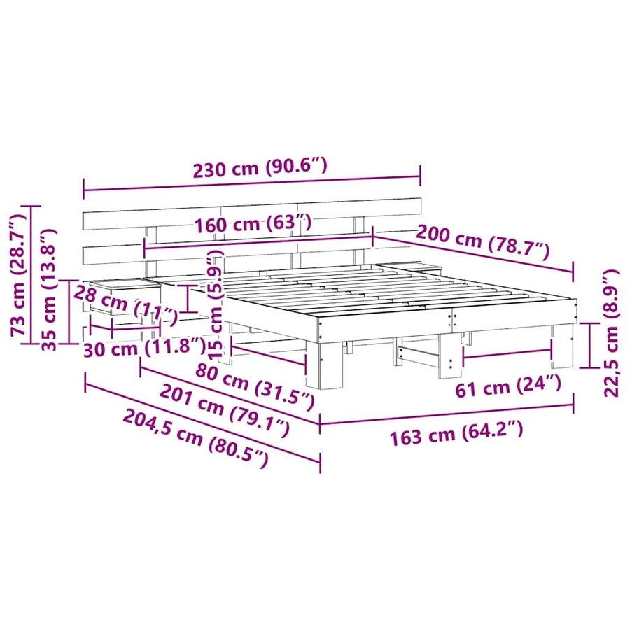 Cadre de lit avec tête de lit Marron 160 x 200 cm Pin massif - 11