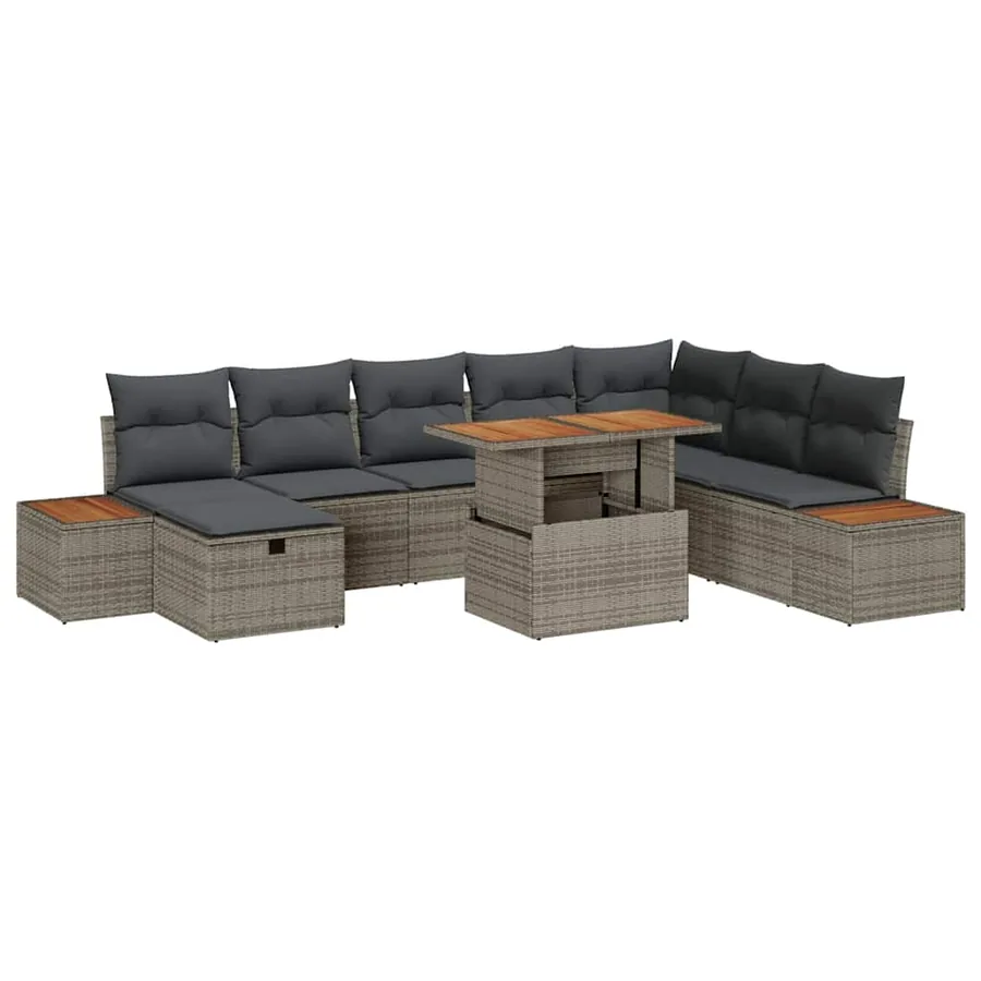 Ensemble de canapé de jardin avec coussin 9 pcs Gris polyrotin