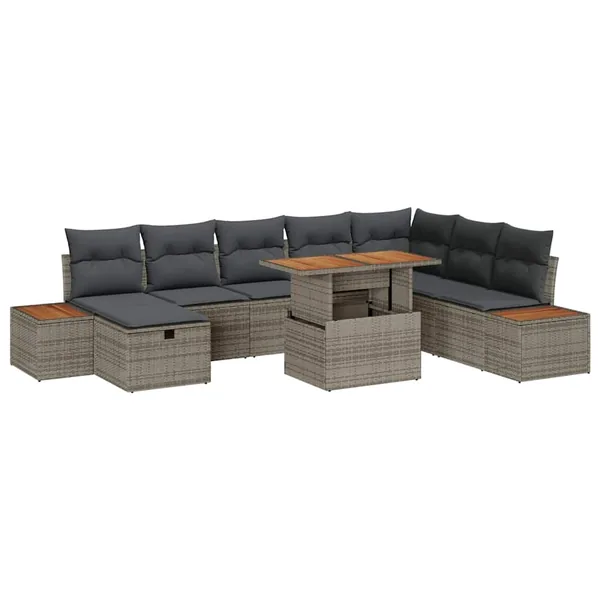 Ensemble de canapé de jardin avec coussin 9 pcs Gris polyrotin
