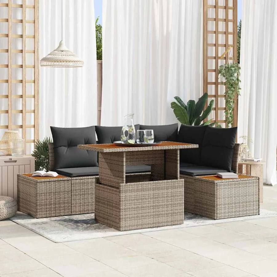 Ensemble de canapé de jardin 5 pcs Gris Poly rotin