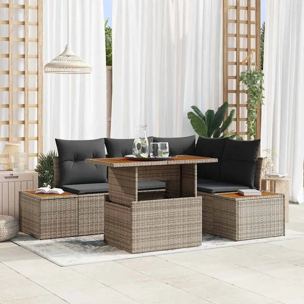 Ensemble de canapé de jardin 5 pcs Gris Poly rotin