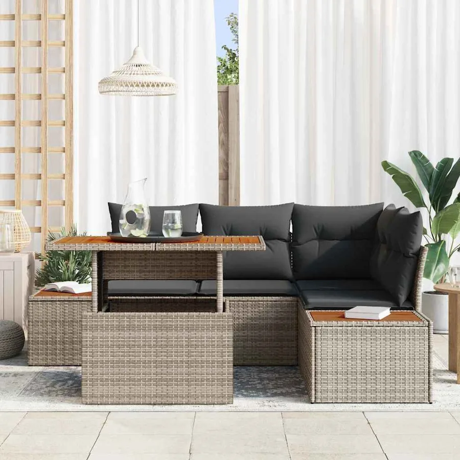 Ensemble de canapé de jardin 5 pcs Gris Poly rotin - 3