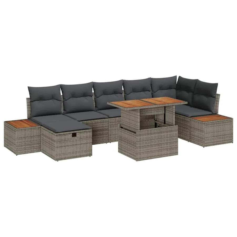 Ensemble de canapé de jardin 8 pcs Gris polyrotin