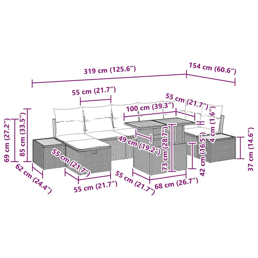 Ensemble de canapé de jardin 8 pcs Gris polyrotin - 15