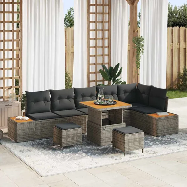 Ensemble de canapé de jardin avec coussin 9 pcs Gris Poly rotin