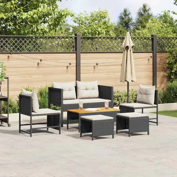 Ensemble de canapé de jardin 6 pcs Noir et Crème polyrotin