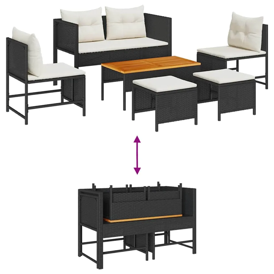 Ensemble de canapé de jardin 6 pcs Noir et Crème polyrotin - 12
