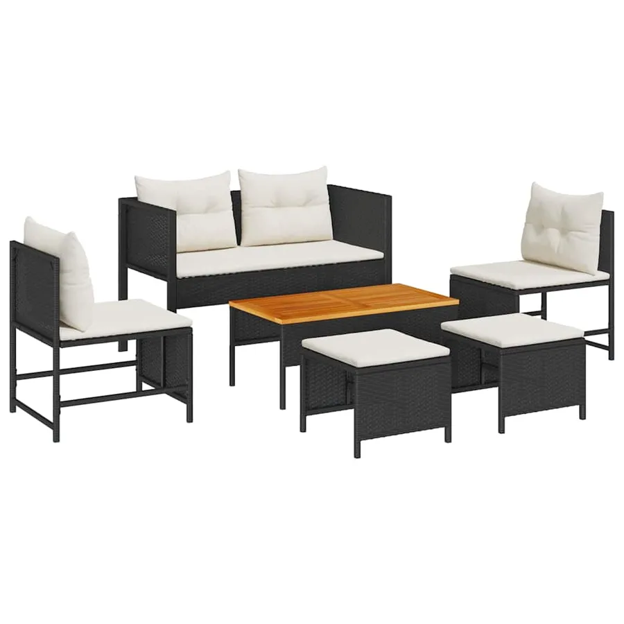 Ensemble de canapé de jardin 6 pcs Noir et Crème polyrotin - 2