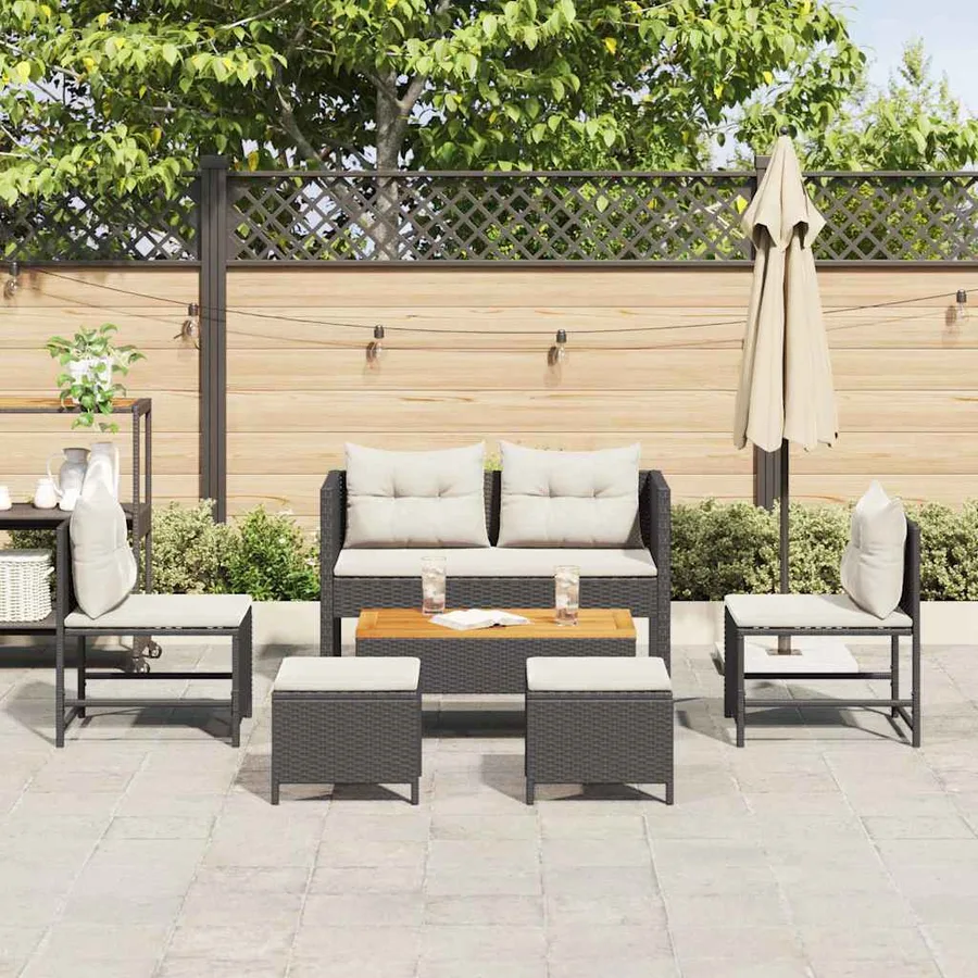 Ensemble de canapé de jardin 6 pcs Noir et Crème polyrotin - 3