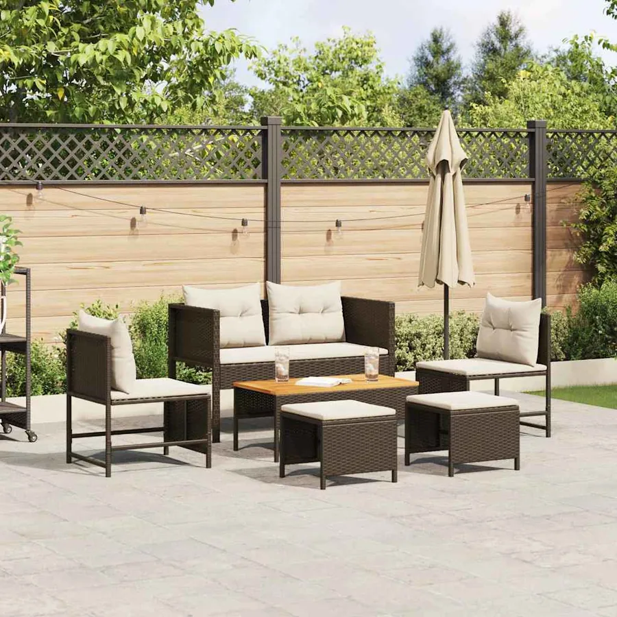 Ensemble de canapé de jardin 6 pcs Marron et Crème polyrotin