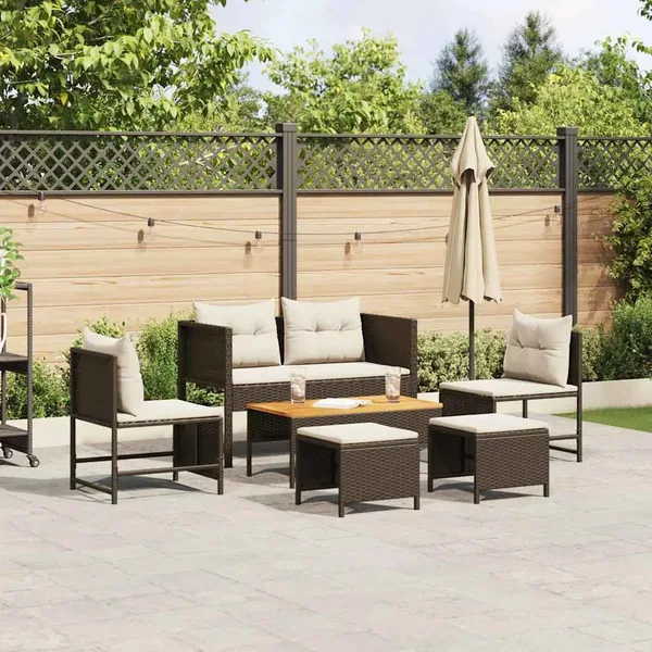 Ensemble de canapé de jardin 6 pcs Marron et Crème polyrotin