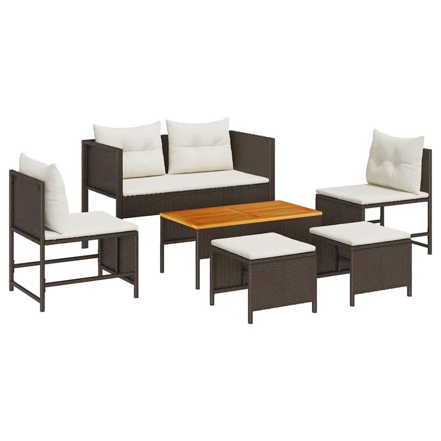 Ensemble de canapé de jardin 6 pcs Marron et Crème polyrotin - 2
