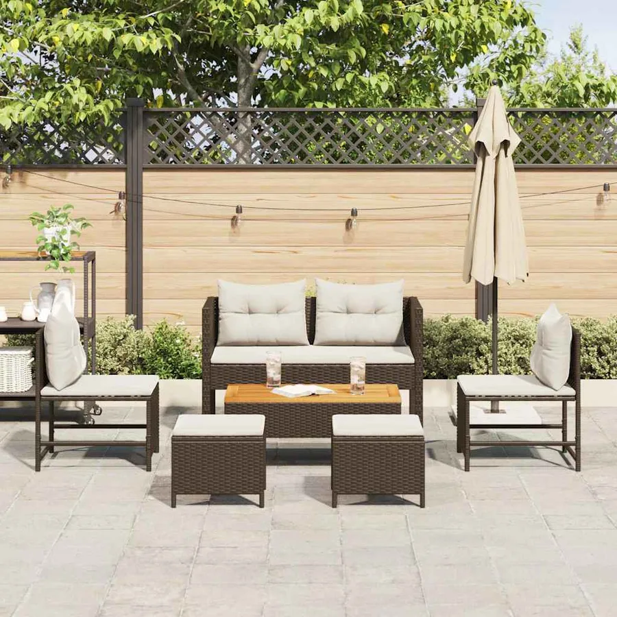 Ensemble de canapé de jardin 6 pcs Marron et Crème polyrotin - 3