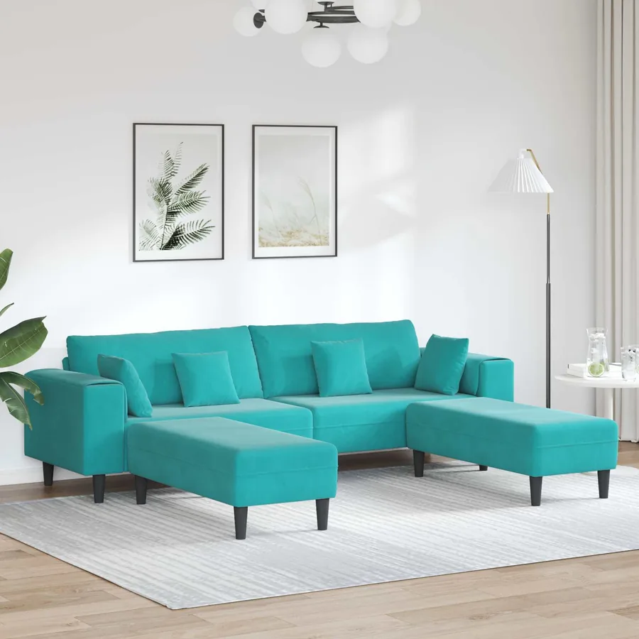 Canapé 3 pcs Turquoise 250 x 188 x 76 cm Velours