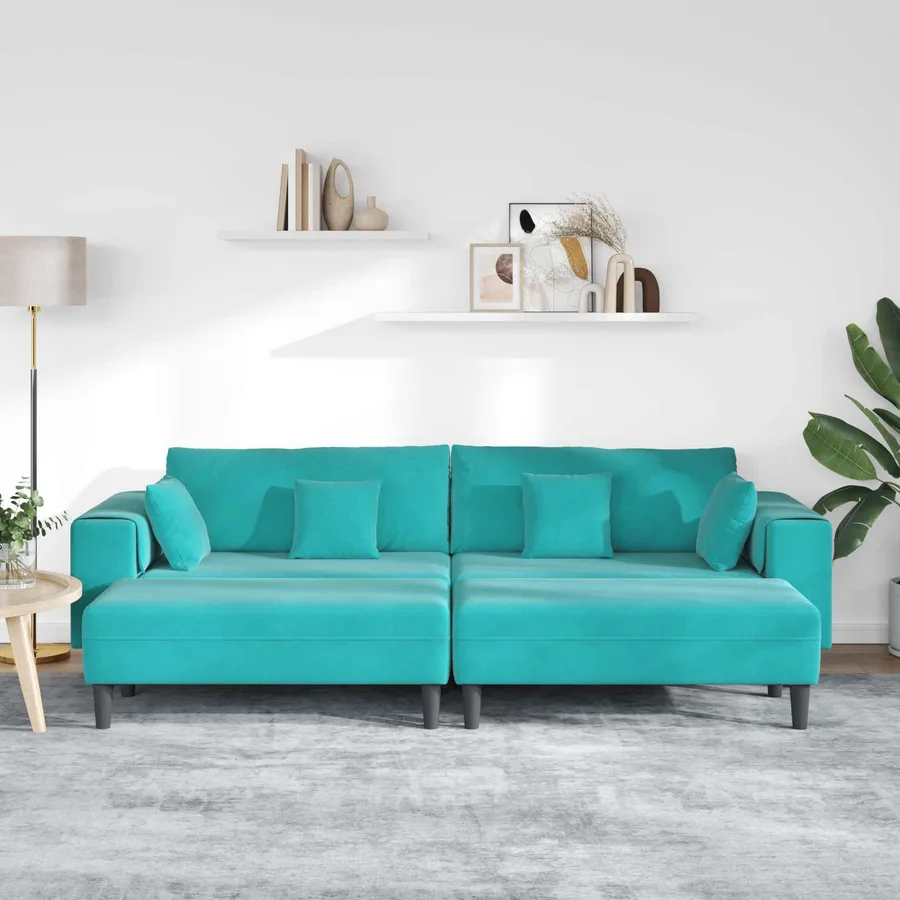 Canapé 3 pcs Turquoise 250 x 188 x 76 cm Velours - 3