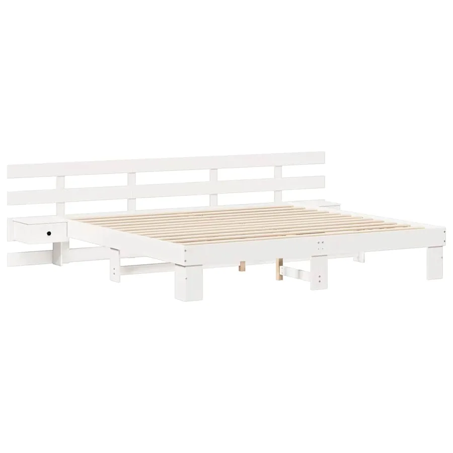 Cadre de lit avec tête de lit Blanc 200 x 200 cm Pin massif - 4