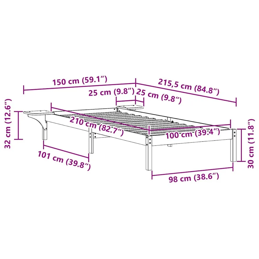 Cadre de lit avec tables de chevet Naturel 100 x 210 cm - 11