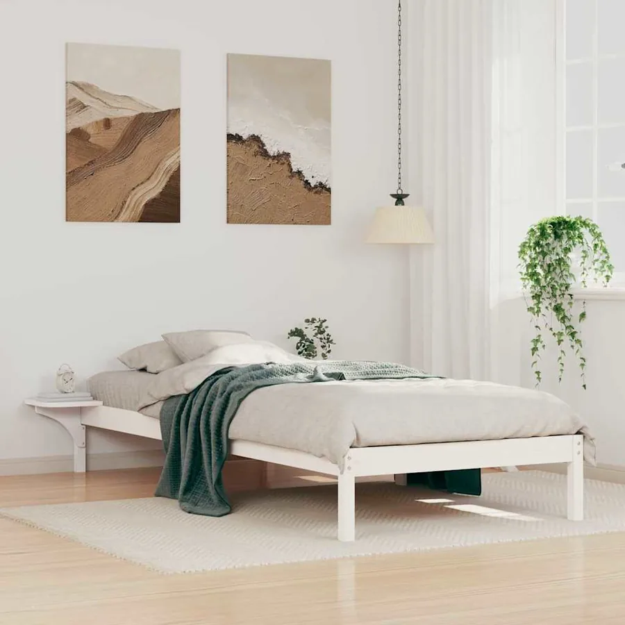 Cadre de lit avec tables de chevet Blanc 90 x 210 cm Pin massif