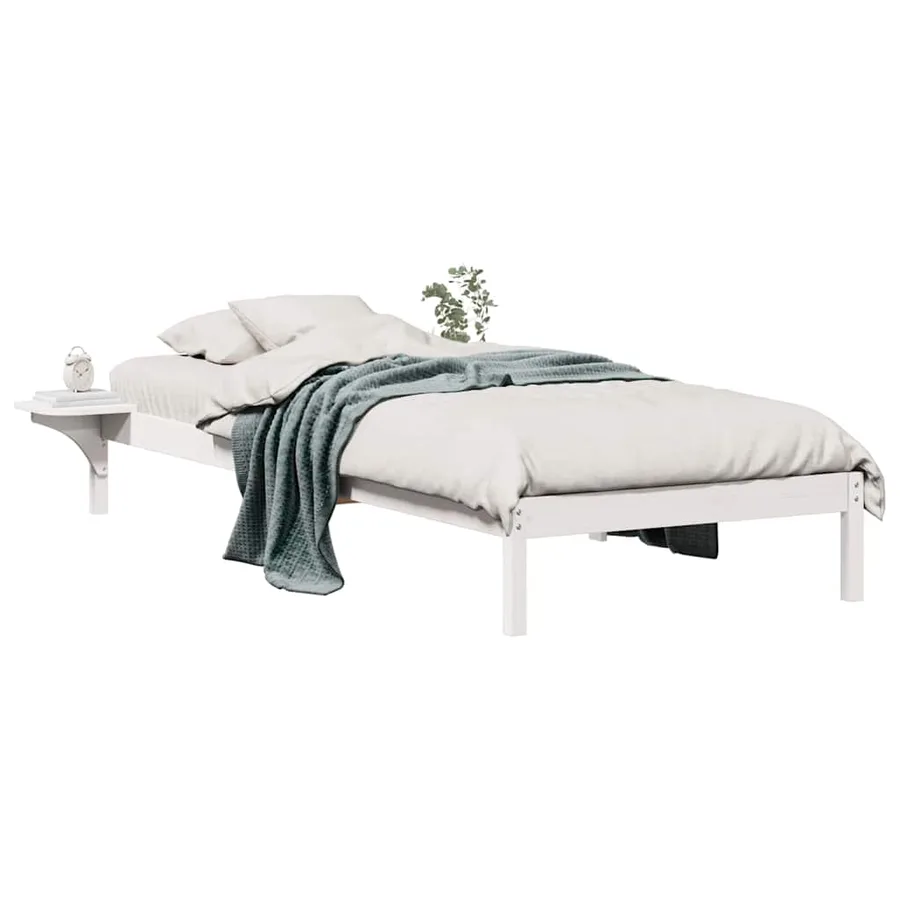 Cadre de lit avec tables de chevet Blanc 90 x 210 cm Pin massif - 3