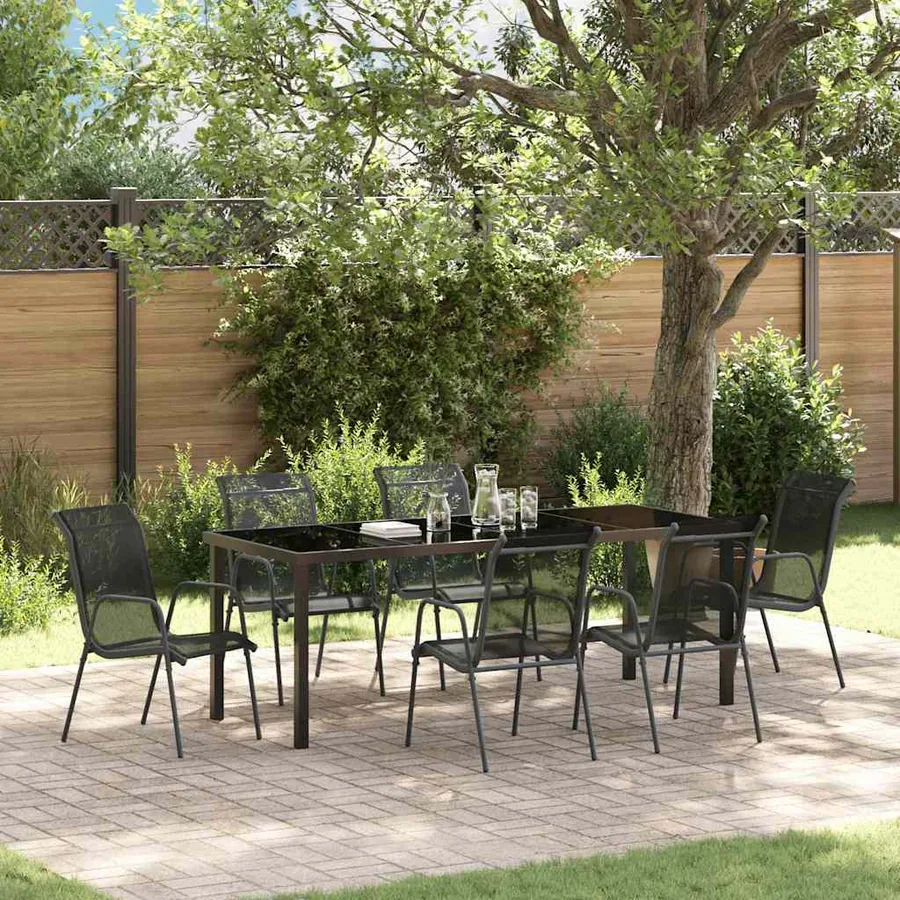 Ensemble de salle à manger pour jardin 7 pcs Noir
