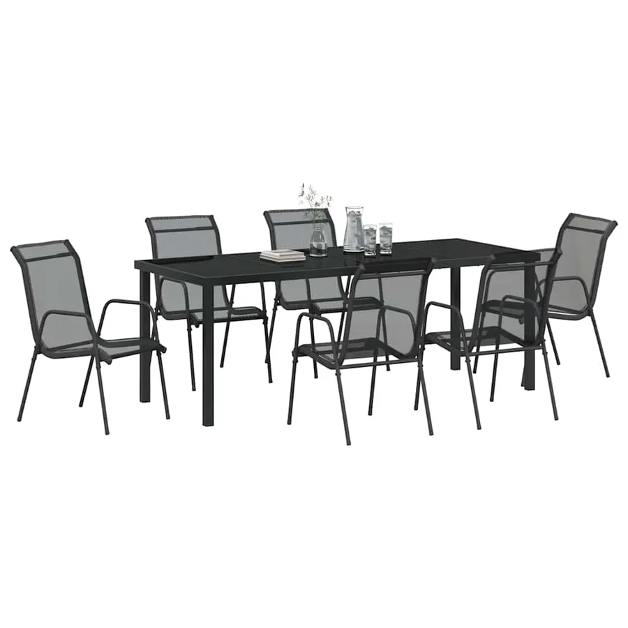 Ensemble de salle à manger pour jardin 7 pcs Noir - 3