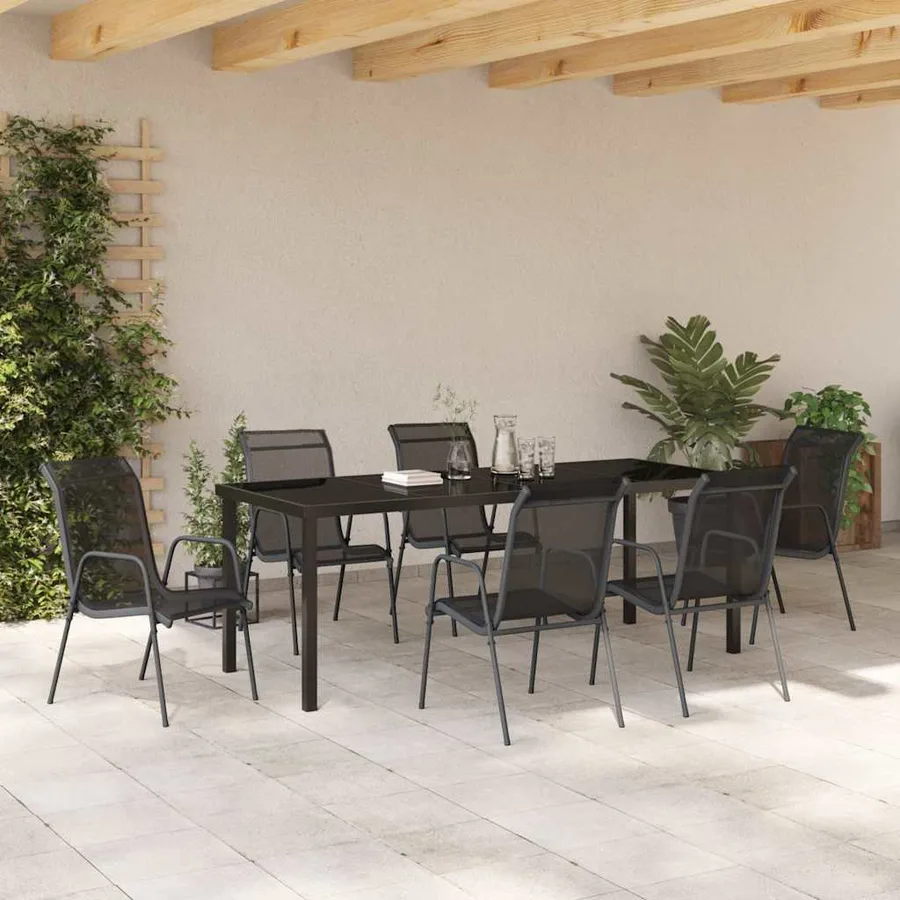Ensemble de salle à manger pour jardin 7 pcs Noir - 4