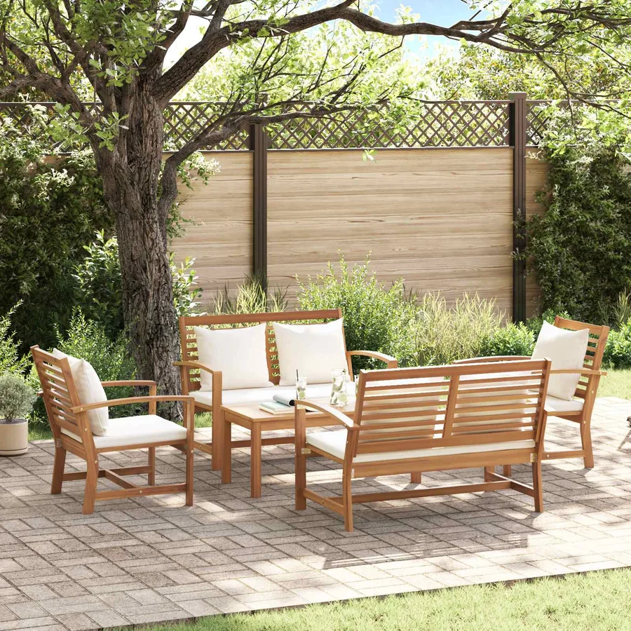 Ensemble de canapé de jardin 5 pcs Naturel Bois de teck massif