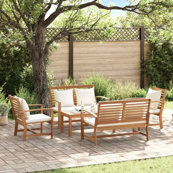 Ensemble de canapé de jardin 5 pcs Naturel Bois de teck massif