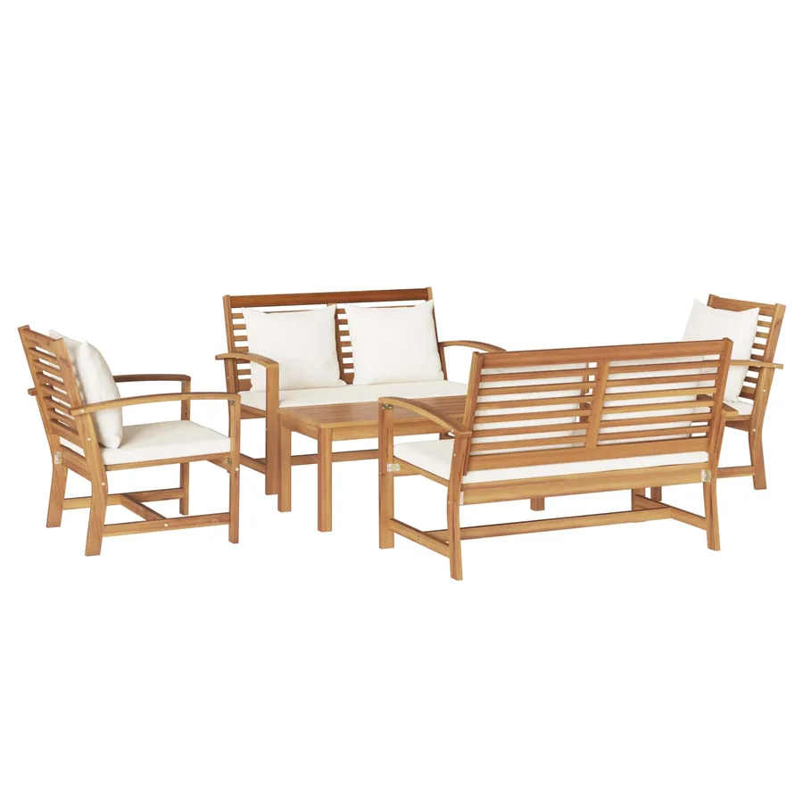 Ensemble de canapé de jardin 5 pcs Naturel Bois de teck massif - 2