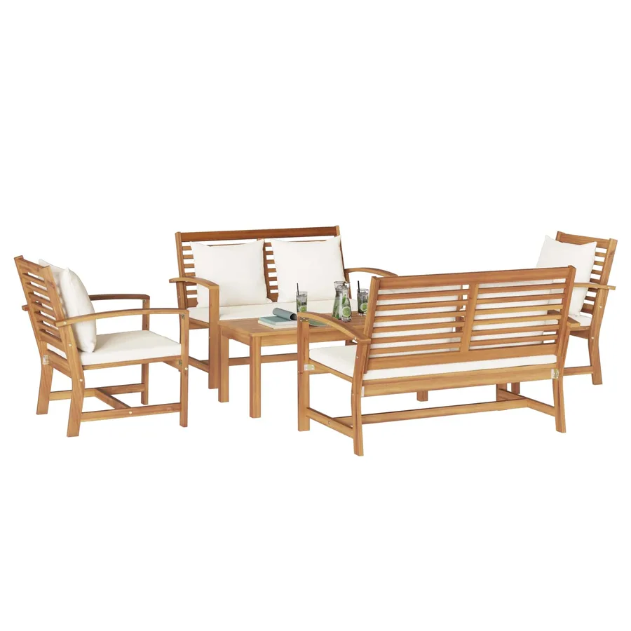 Ensemble de canapé de jardin 5 pcs Naturel Bois de teck massif - 3