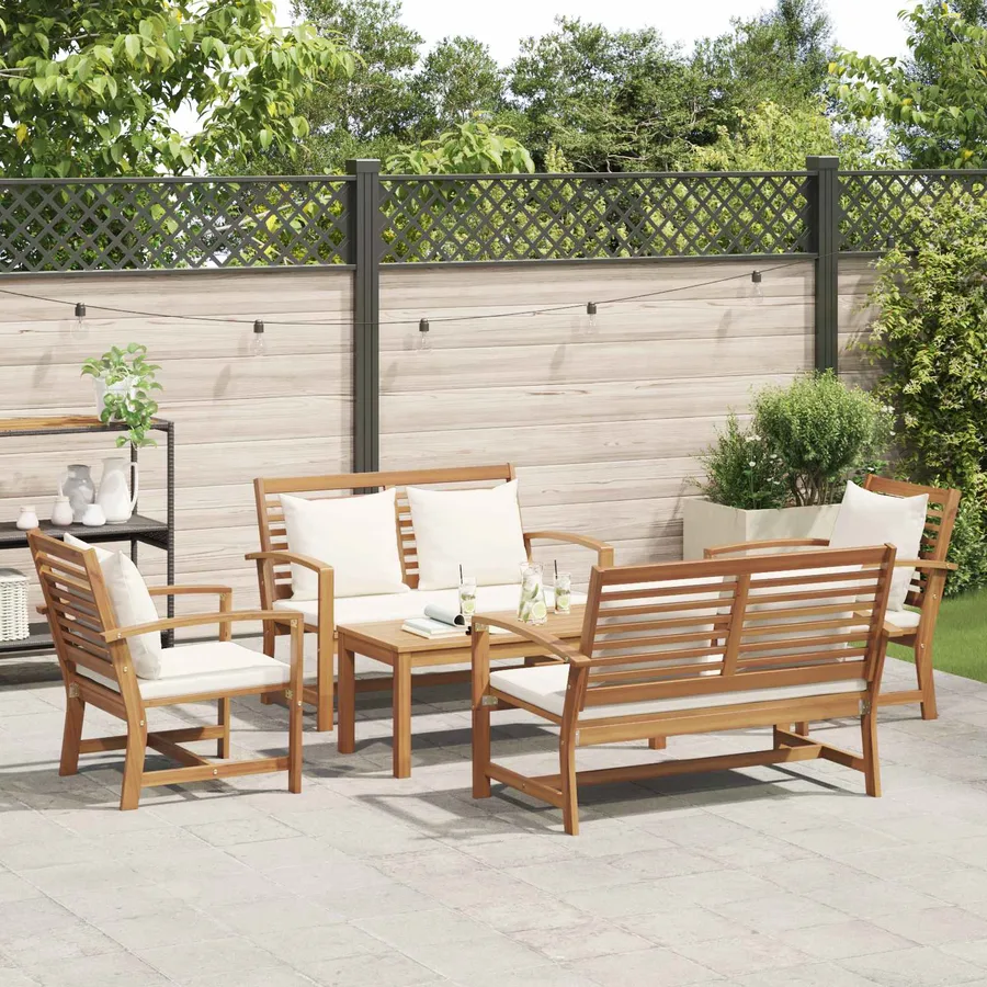 Ensemble de canapé de jardin 5 pcs Naturel Bois de teck massif - 4