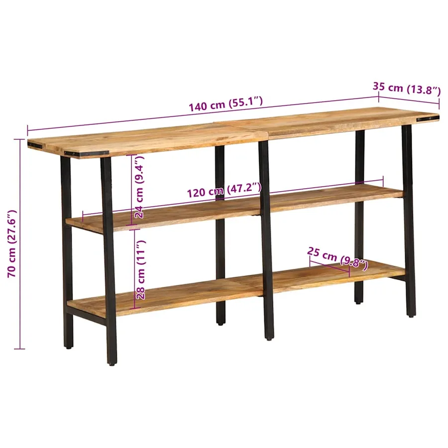 Table console 140x35x70 cm bois de manguier massif - 9