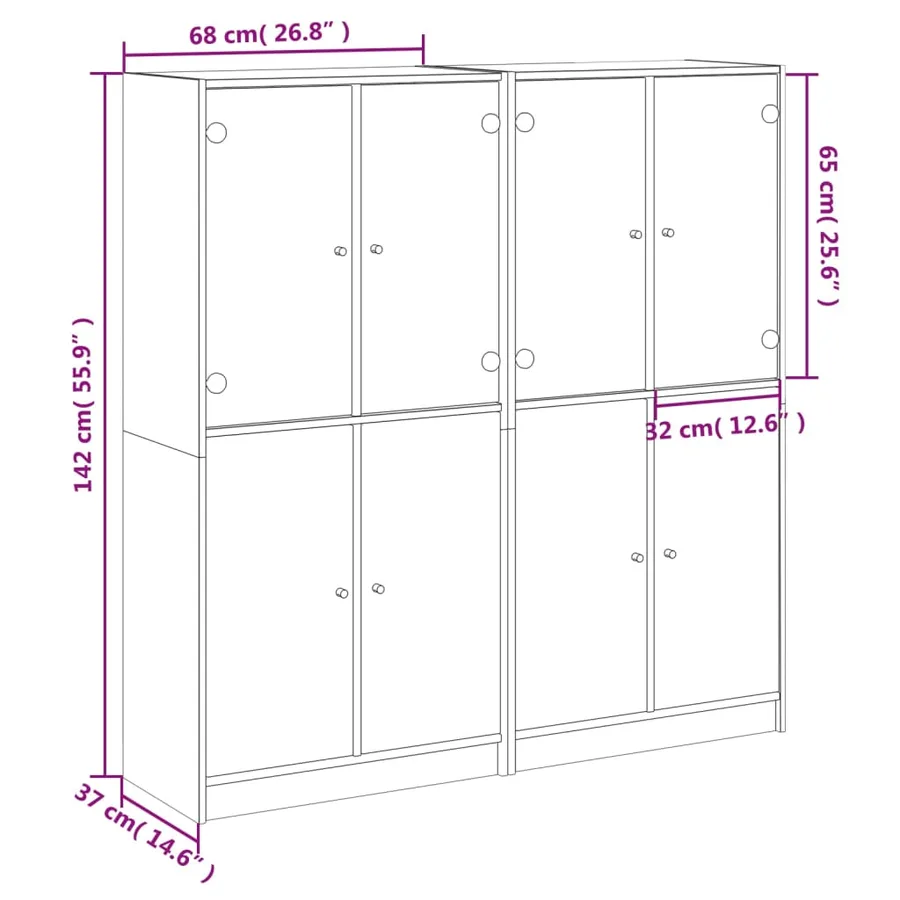 Bibliothèque avec portes gris béton 136x37x142 cm - 12