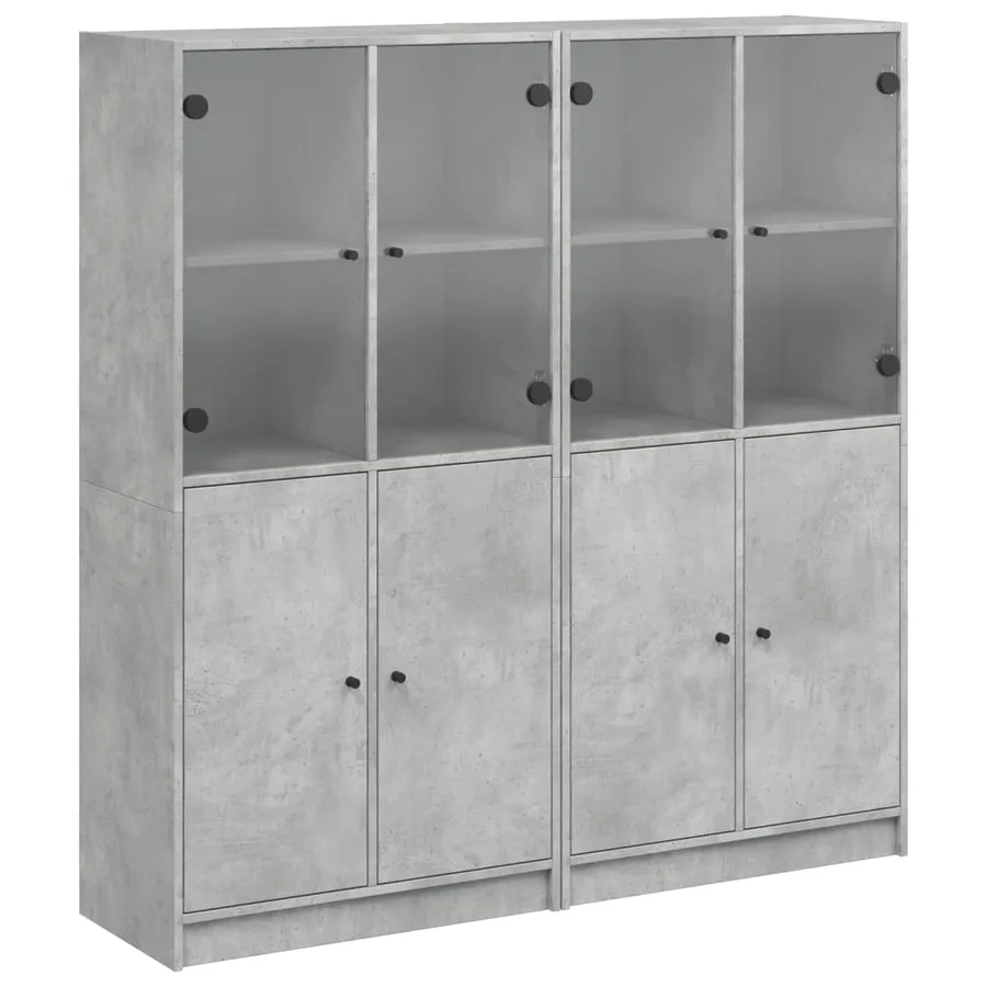 Bibliothèque avec portes gris béton 136x37x142 cm - 2