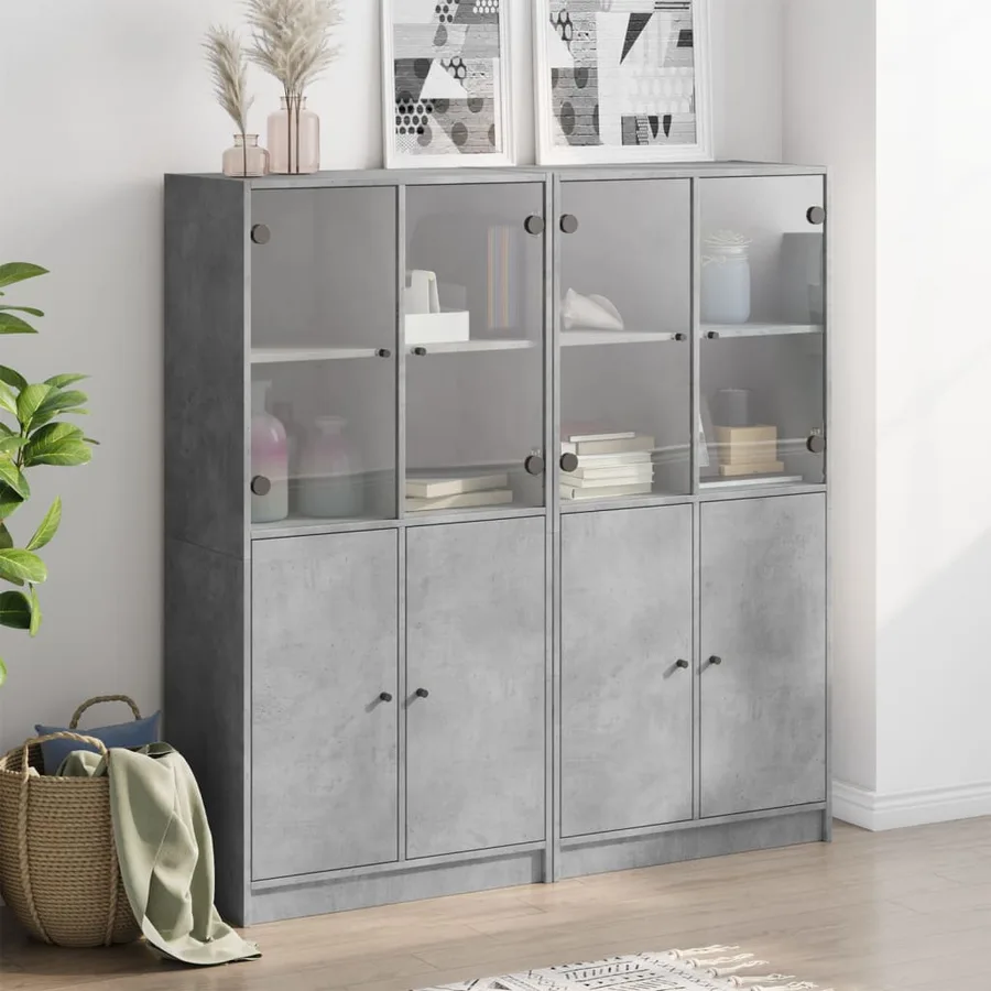 Bibliothèque avec portes gris béton 136x37x142 cm - 3