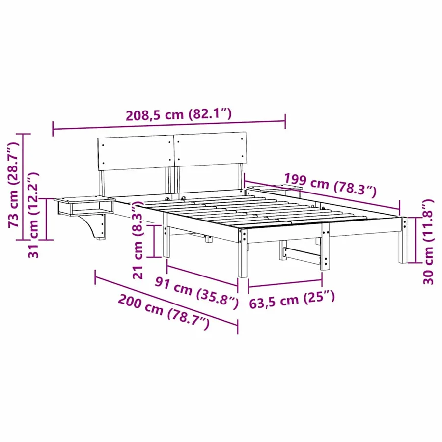 Cadre de lit avec tête de lit Blanc 135 x 190 cm Pin massif - 11