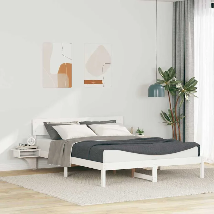 Cadre de lit avec tête de lit Blanc 150 x 200 cm Pin massif