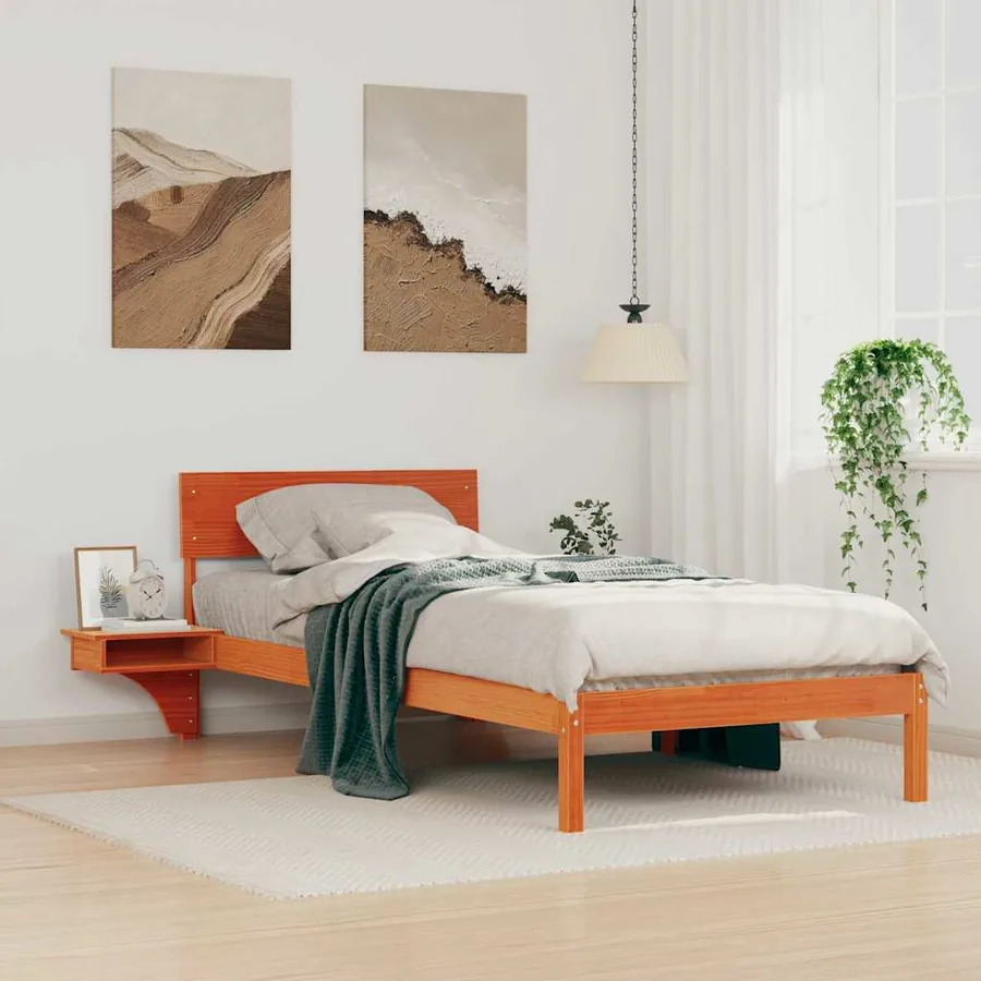 Cadre de lit avec tête de lit Brun cire 100 x 200 cm Pin massif