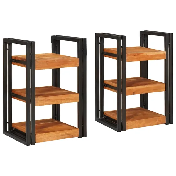 Table de chevet 2 pcs Marron et Noir Bois d'acacia massif