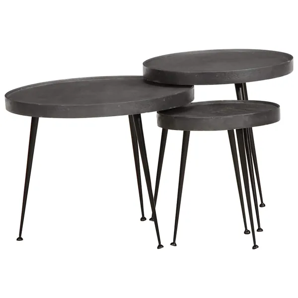 Table basse 3 pcs en bois d'ingénierie noir
