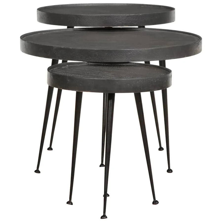 Table basse 3 pcs en bois d'ingénierie noir - 2