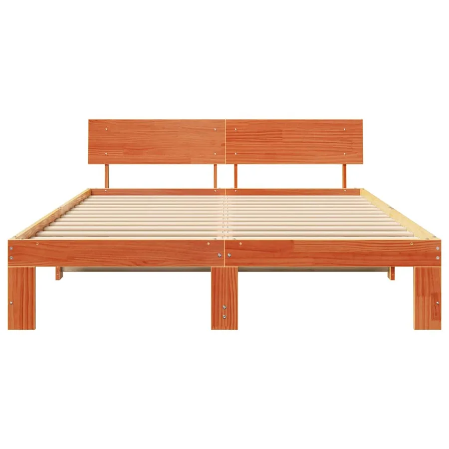 Cadre de lit avec tête de lit Brun cire 160 x 200 cm Pin massif - 5